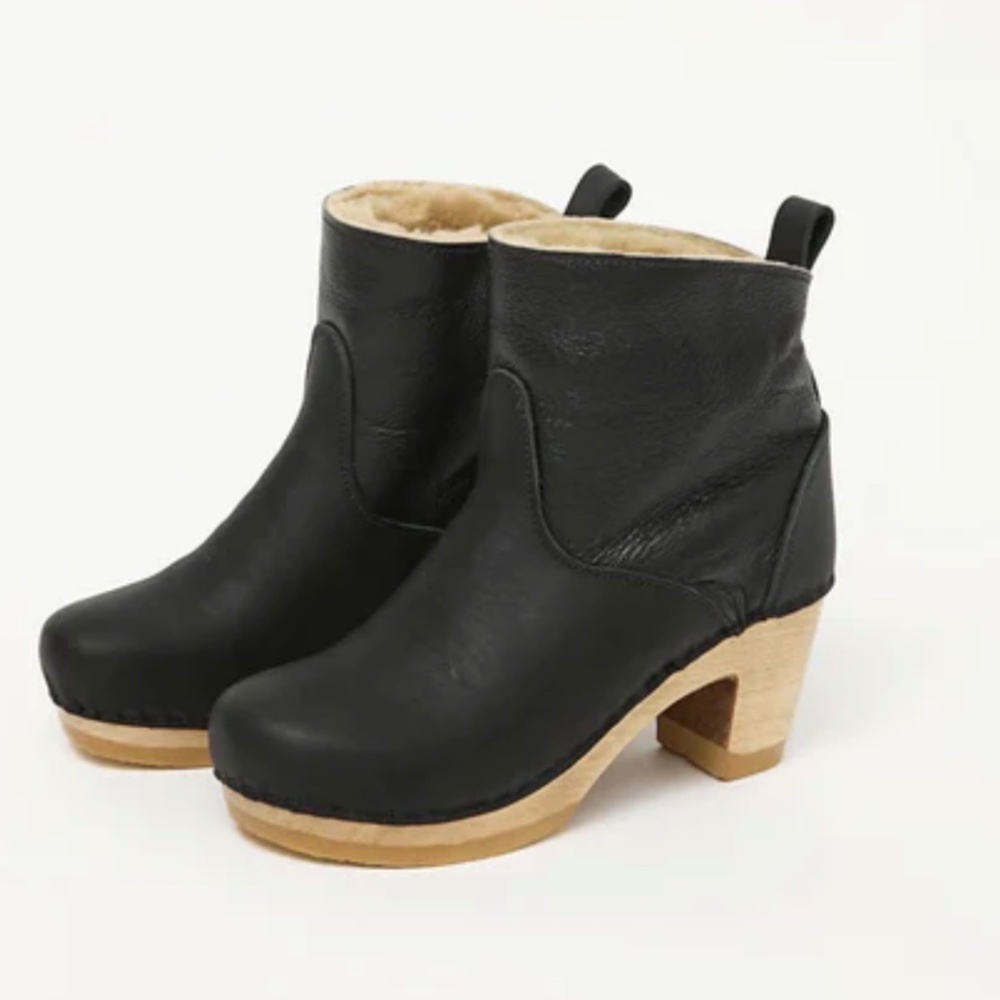 No.6 Black Shearling Clog Boots, High Heel